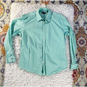 J. Maverick Mens Button Up Shirt XL Green White Checkered Plaid Long Sleeve